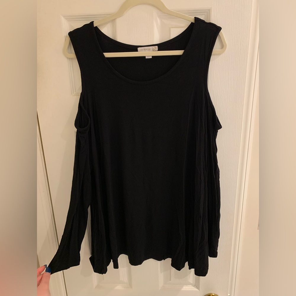 Women's Soft Black Cold Shoulder Top